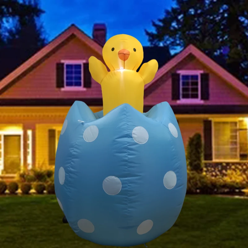 4FT Easter Inflatables Up and Down Chick Go Out Egg Shell LED Lighted Indoor Outdoor Decoration Blow Up Yard Easter Party Toys