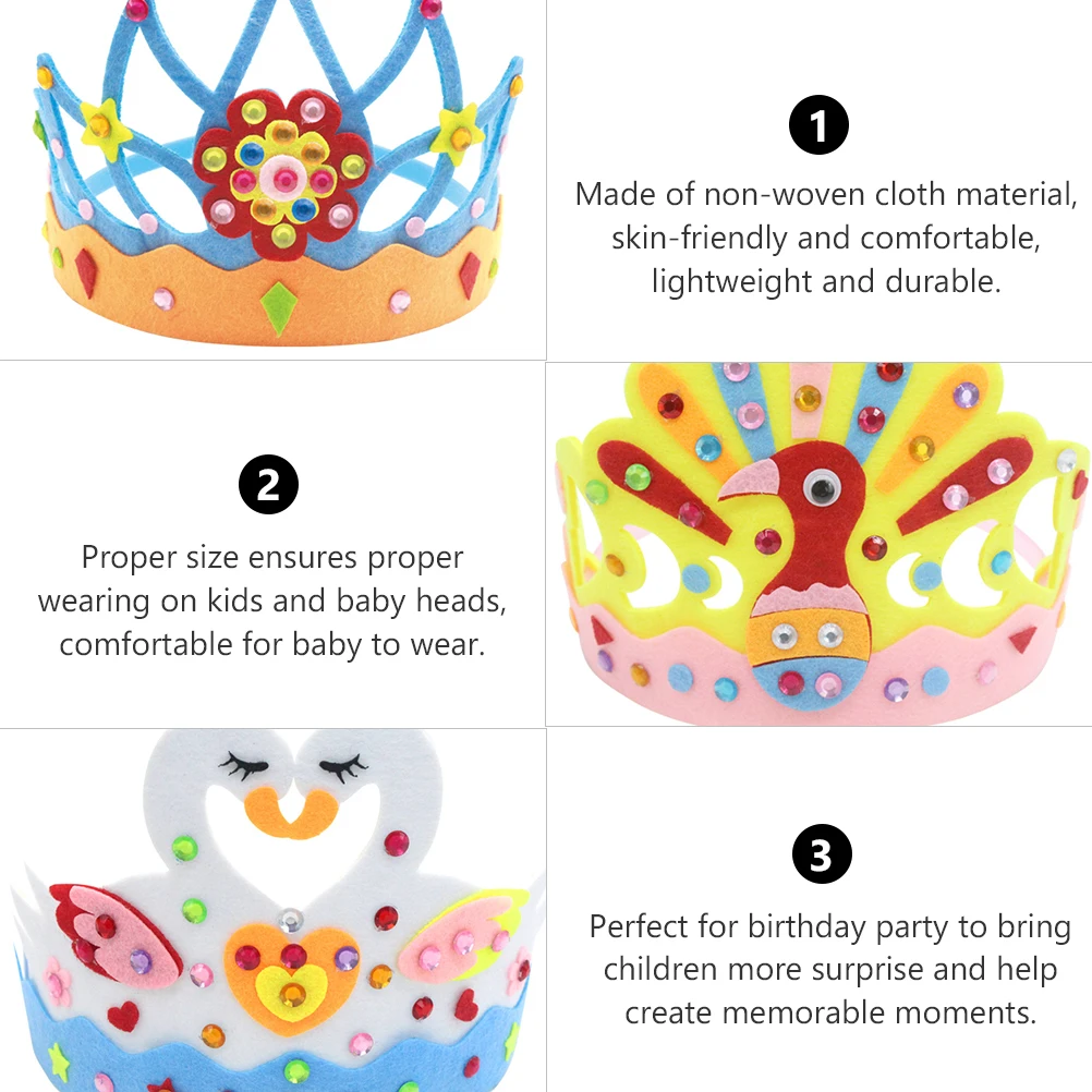 

6pcs Birthday Hat Material Pack Non woven Cloth Kids Crown Party Headdress DIY Fabric Accessories Photo Prop Gift