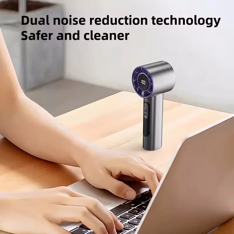 Xiaomi 2025 مروحة توربو محمولة F08 مع شاشة LED و100 تروس سرعة الرياح شحن USB مدفع الرياح الصغيرة عالية السرعة