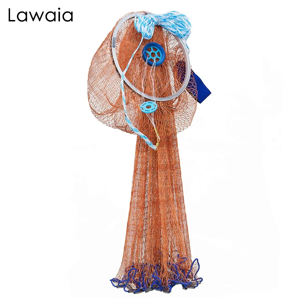 Lawaia New Throwing Fishing Net with Lead Sinkers Cast Net Fishing American Hand Cast with Ring Lead Sinkers