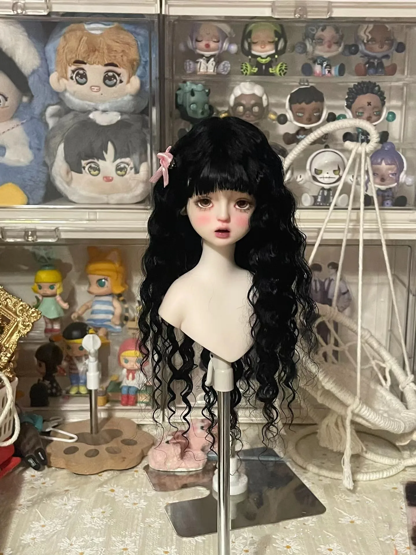 Black Shawl Hair Curly Bangs Wig,1/4 1/6 Unisex Doll Hair Free Shipping