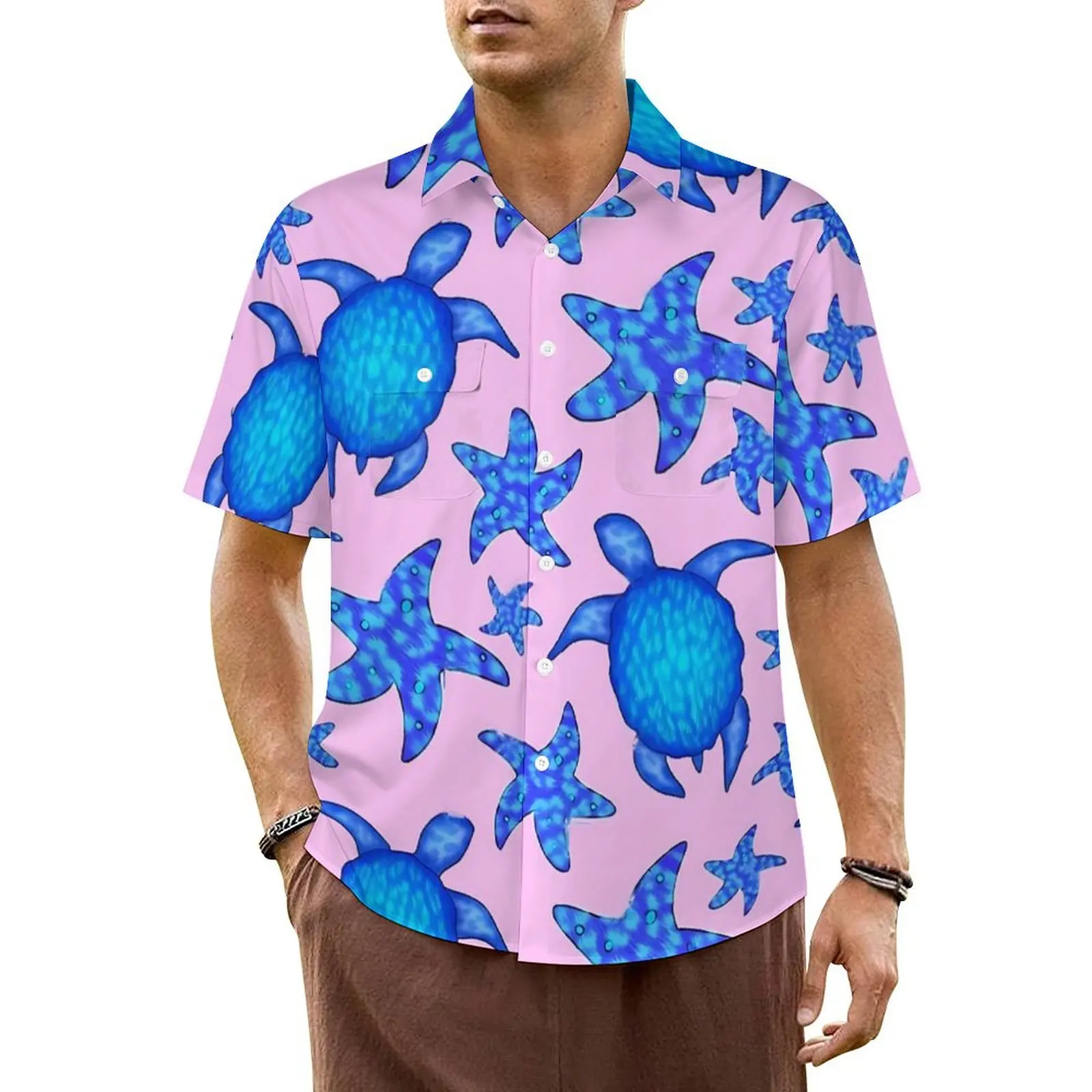 

Ocean Turtles Beach Shirt Lovely Starfish Hawaii Casual Shirts Men Cool Blouses Short Sleeve Stylish Printed Tops