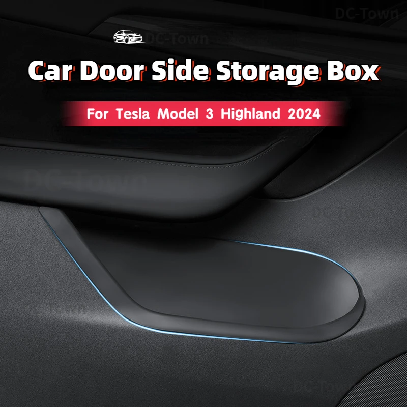 

Door Side Storage Box for Tesla Model 3+ Highland 2024 Car Door Handle Armrest Tray Organizer Silicone Full Cover Accessories