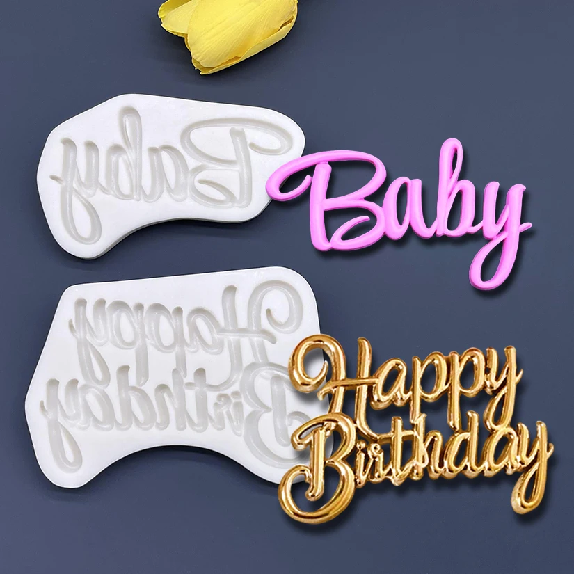 Happy Birthday Baby Silicone Mold Sugarcraft Cupcake Baking Mold Fondant Cake Decorating Tools