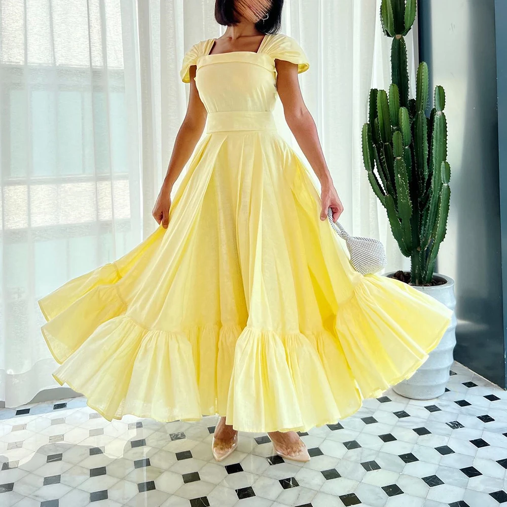 

Customized Elegant Off The Shoulder Chiffon Evening Dress Fashion A-Line Ankle-Length Square Neck Short Sleeves платье вечернее