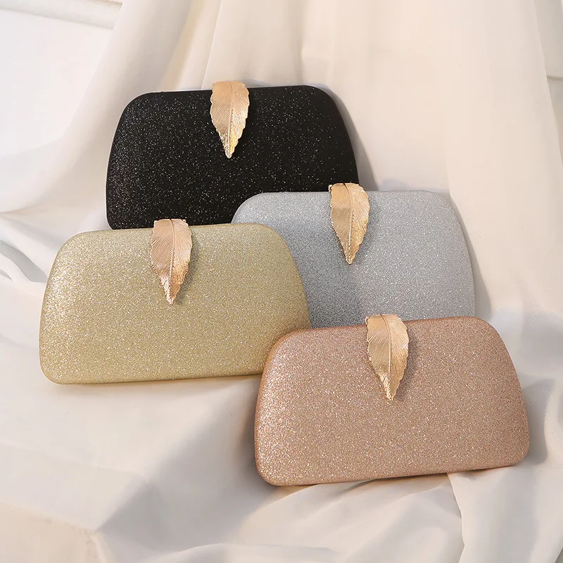 Women Dinner Bag Fashion Metal Leaf Box Clutches Small Square Wallet Banquet Dress Clutch Small Handbag Female Wallet