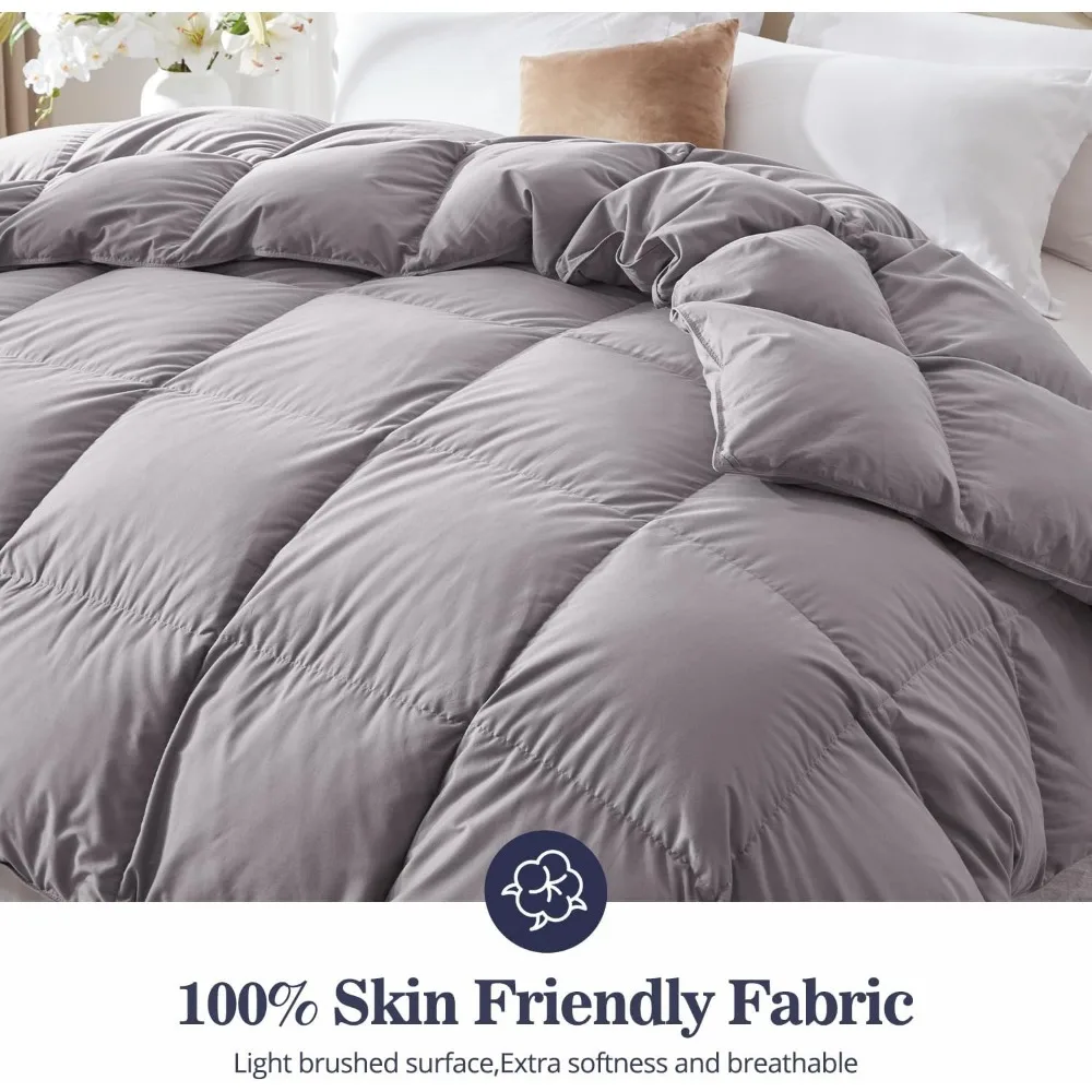 Queen Size All-Season Duvet Insert - Ultra-Soft Noiseless Shell, Medium Weight with 8 Corner Tabs, Grey