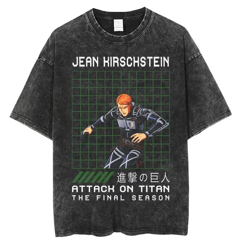 Attack on Titan Levi Ackerman Printed T-shirt Men's and Women's Washed T-shirt High Quality Vintage Cotton T-shirt Harajuku Tops