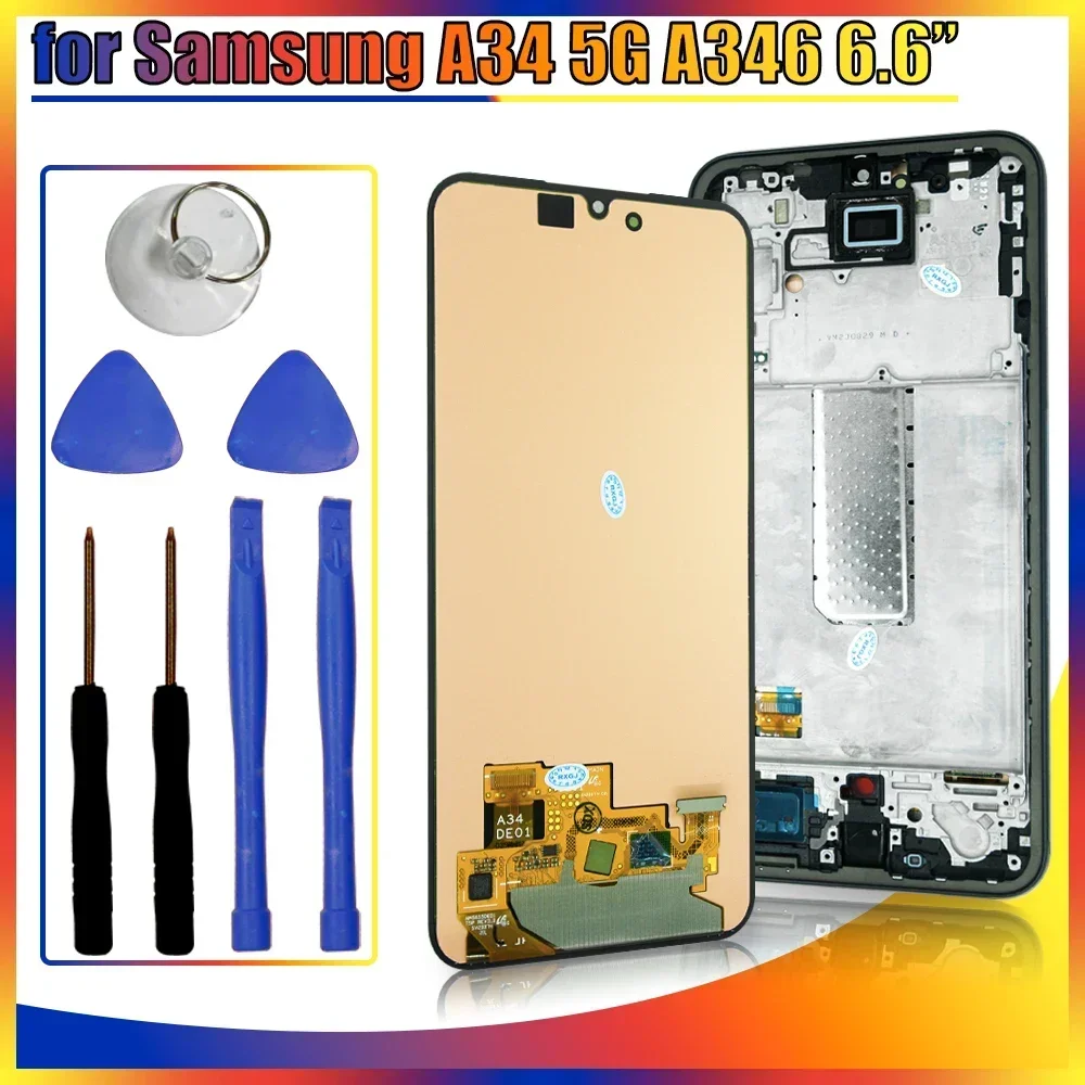 Super AMOLED LCD for Samsung Galaxy A34 5G LCD Display Touch Screen Digitizer Replacement for Samsung A346 A346B A346M LCD