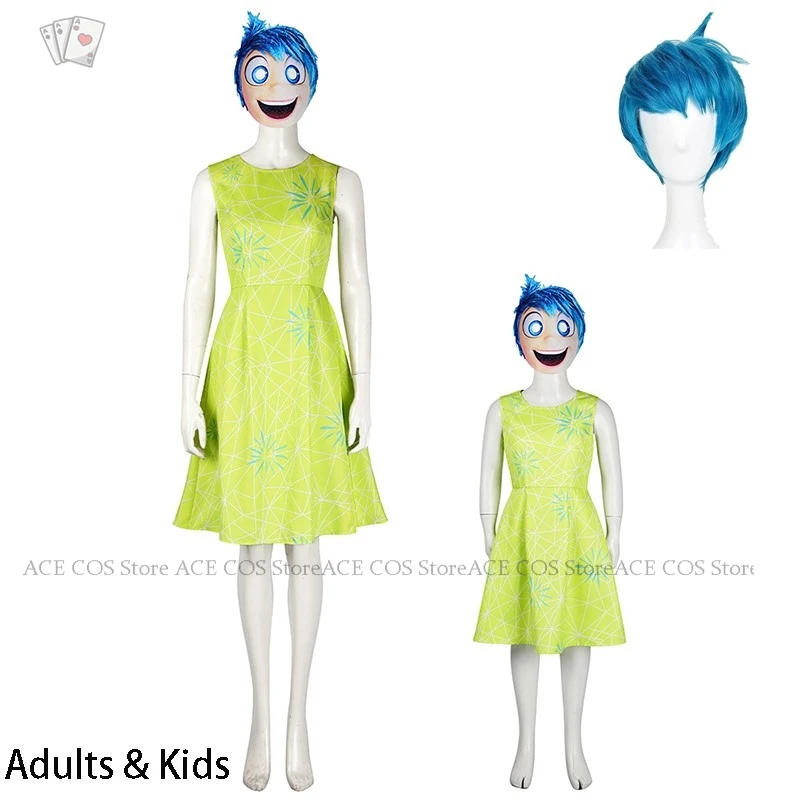 Inside 2 Adults Kids Joy Cospaly Costume Wig Outfit Clothes Dress Mask Birthday Halloween Anime Film Cosplay Fancy Cute Suit