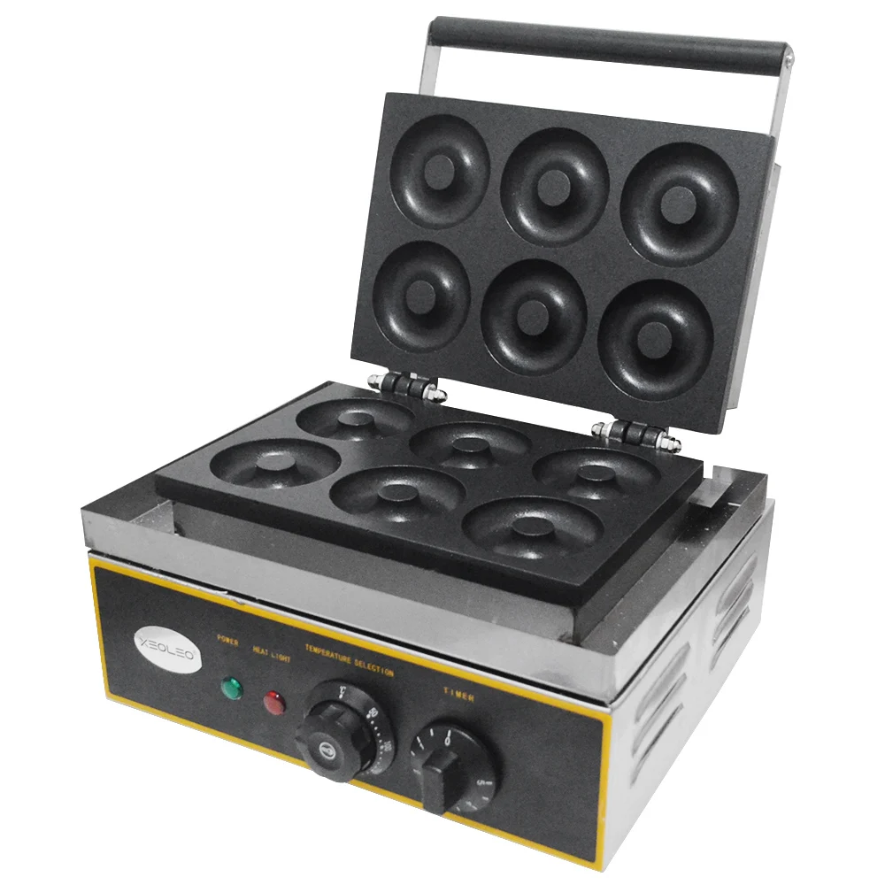 XEOLEO 상업용 도넛 메이커 6개 도넛 제조기 전기 1500W 자동 스테인레스 스틸 원형 링 도넛 와플