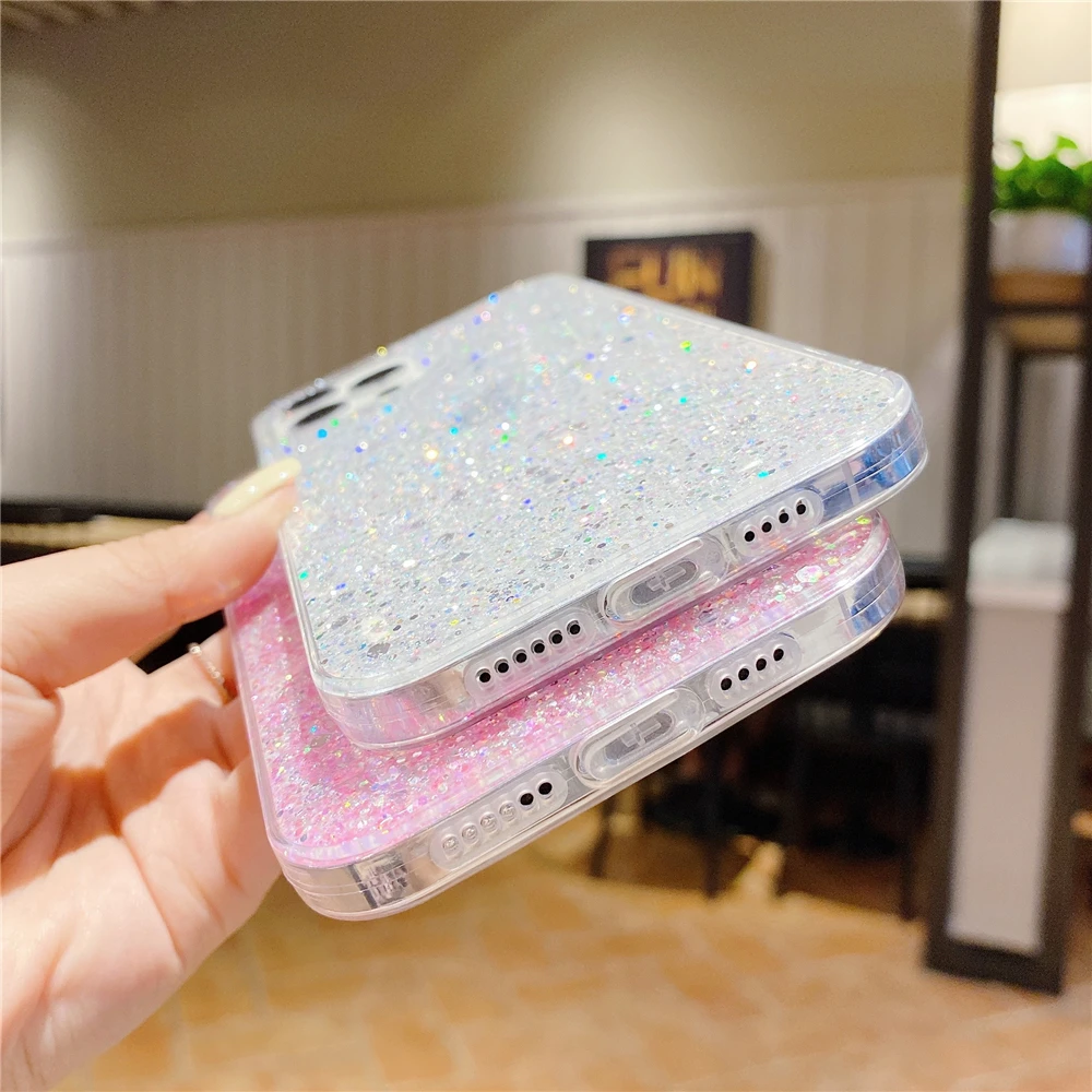 Funda de silicona suave con purpurina brillante para Samsung Galaxy A14, A34, A54, A24, A13, A23, A33, A53, A04, cubierta trasera de lámina dorada y plateada brillante