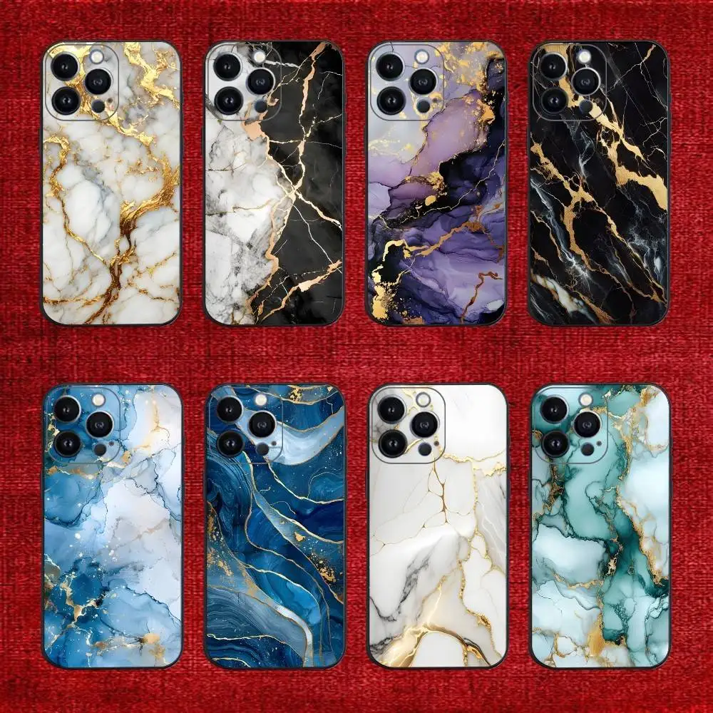 

Black Gold Marble Art Phone Case For iPhone 17,16,15,14,13,12,11,Pro,Max,Plus,E,SE4,Air,Mini Black Cover