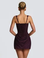 Solid Pleated Hem Sling Mini Dress Women Elegant U-neck Sleeveless Backless Bandage Slim Dresses Summer Evening Club Party Gown - Image 6