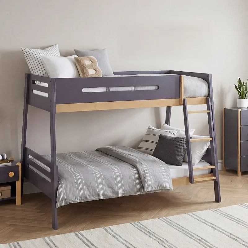 Simple high and low mother-child bed, straight ladder solid wood double-layer children's bed