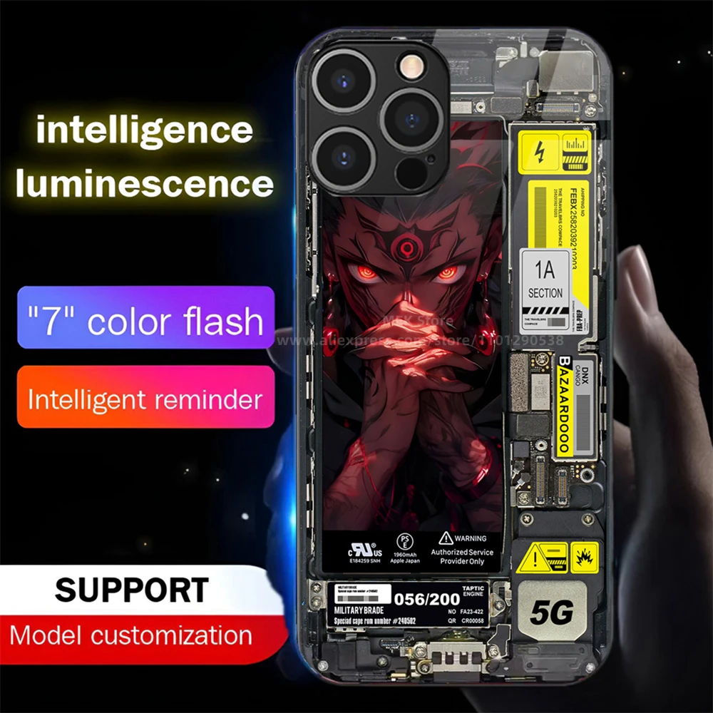 

Popular Punk Anime Smart LED Light Glow Tempered Glass Phone Case For Samsung S25 S24 S23 S22 S21 S20 FE Note 10 20 Plus Ultra