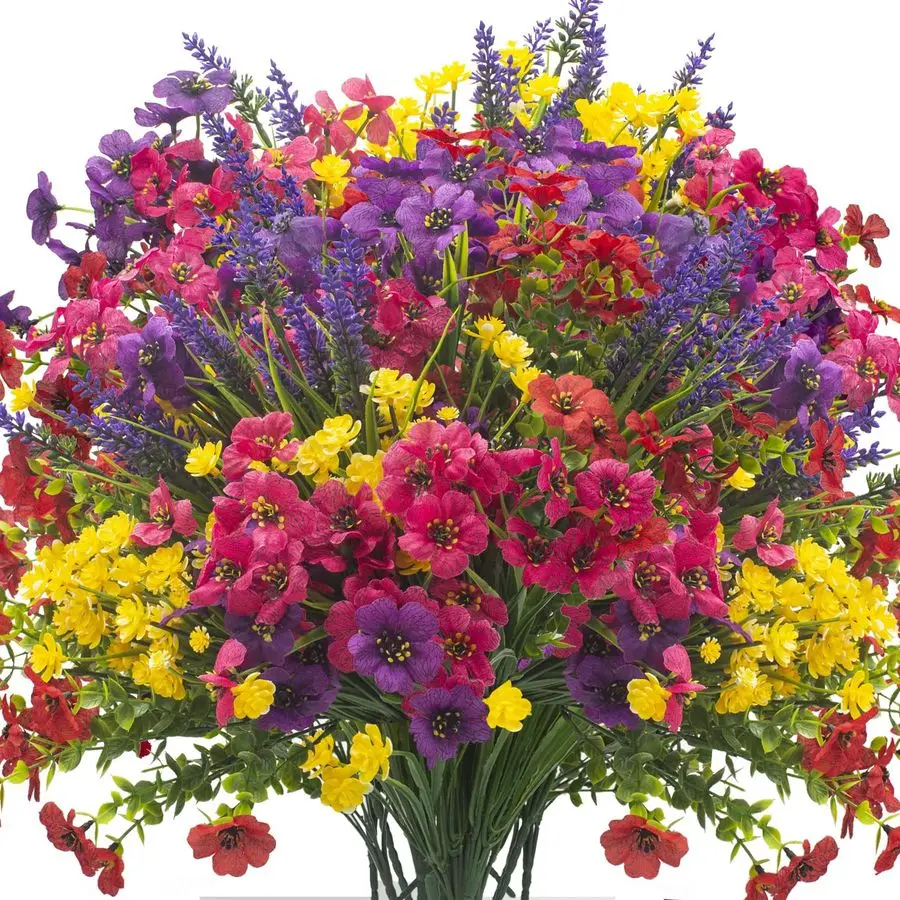 

Устойчивые к УФ-излучению искусственные цветы для улицы, реалистичные искусственные зеленые кустарники с нержавеющими стеблями, водонепроницаемые, не выцветающие, подвесные растения