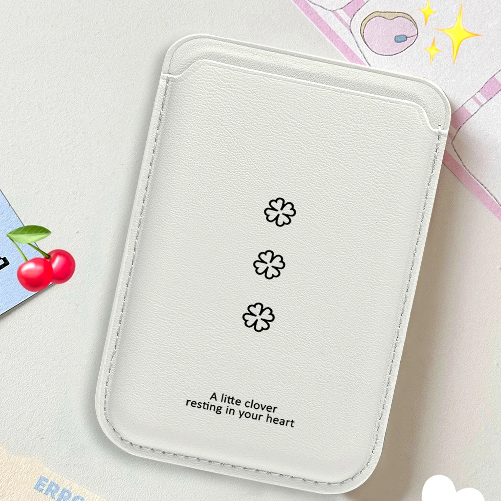 Lucky Clover Minimalist Phone Card Bag Holder For Magsafe Magnetic Slim Wallet Back Pocket For iPhone 17 16 Pro For Samsung Case