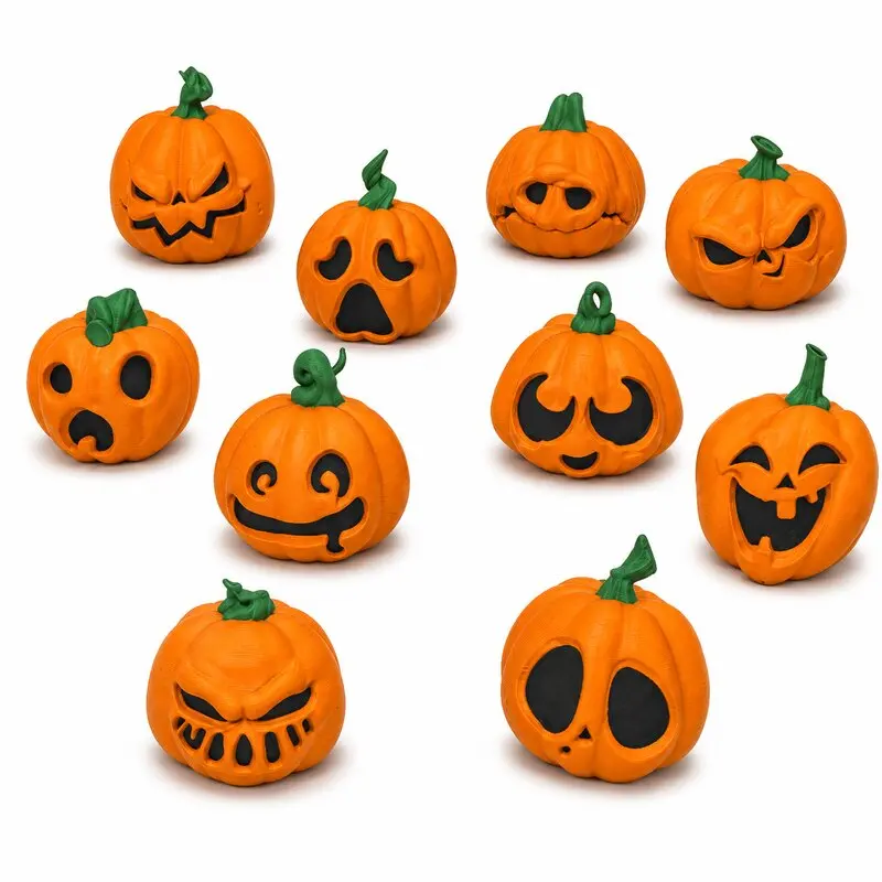 3D Printed Mini Jack O Lantern Halloween Ornaments 10 Face Designs Pumpkin Desktop Decor Holiday Party Present