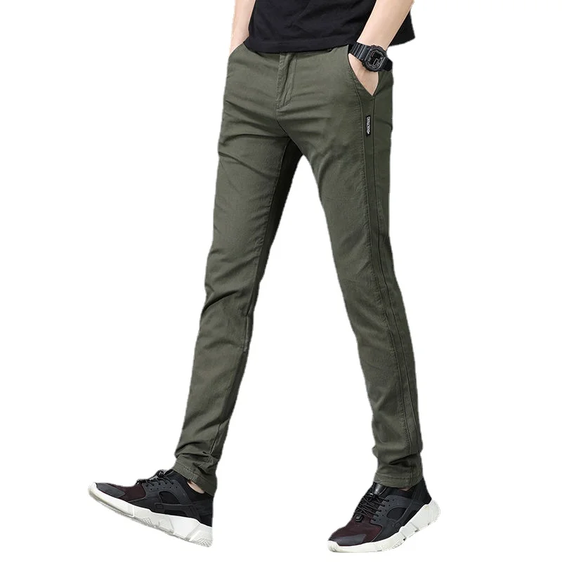 Men Casual Pants Summer Thin100% Cotton Men's Korean Version  Straight Business Pants Men's Slim-Fit Flat-Front Dress Pant B0034