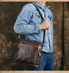 Vintage Men's Shoulder Bags Genuine Leather Handbag Male Messenger Bag For A4 Paper Briefcase Large Capacity Travel Handbag