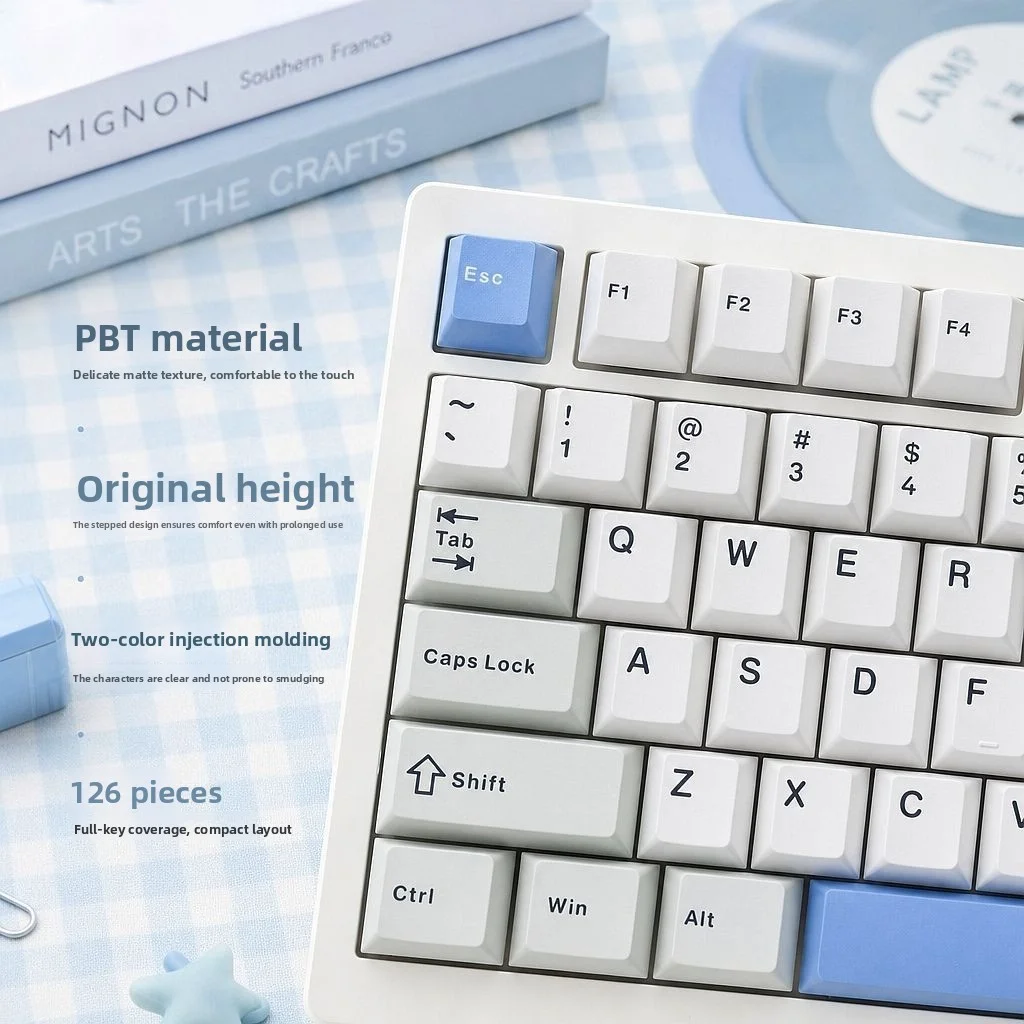 WHITE BLUE GRAY Splicing PBT Minimalist personalized keycaps thermal sublimation customized mechanical keyboard keycap