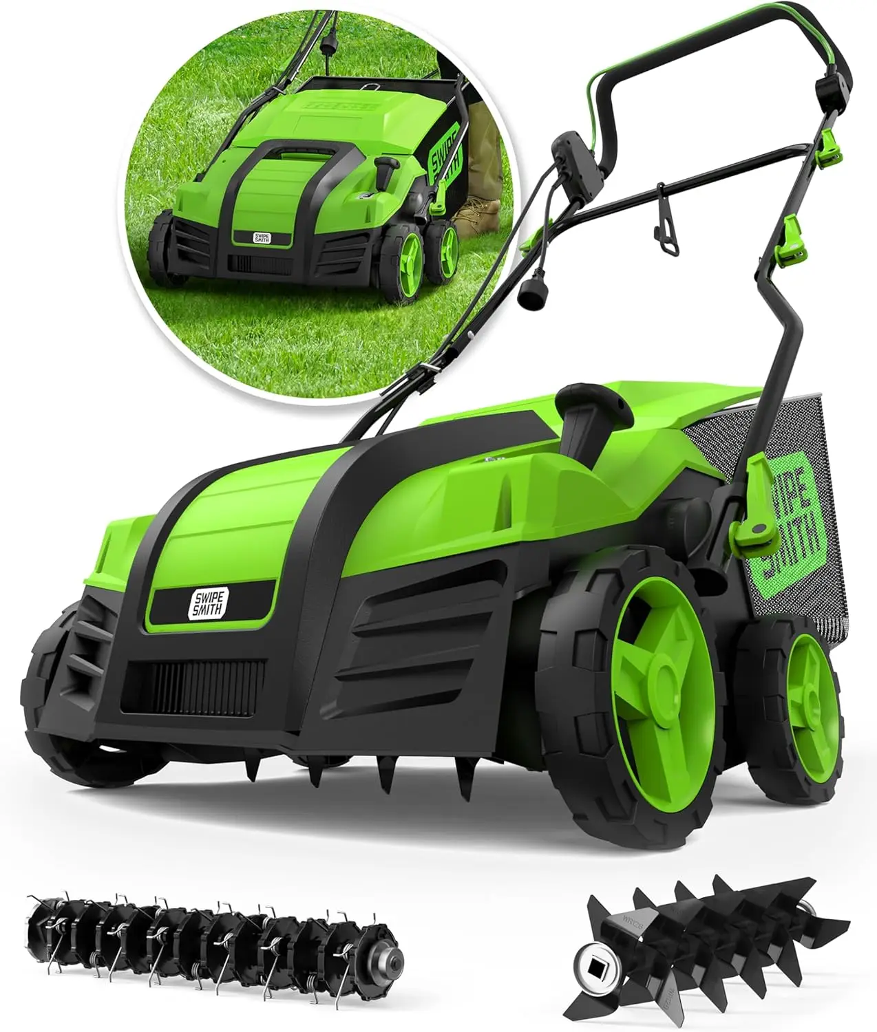 16 15 Amp Electric Scarifier, 2024 Upgraded Lawn Dethatcher with 5-Position Depth Adjustment, 14.5 Gal Removable