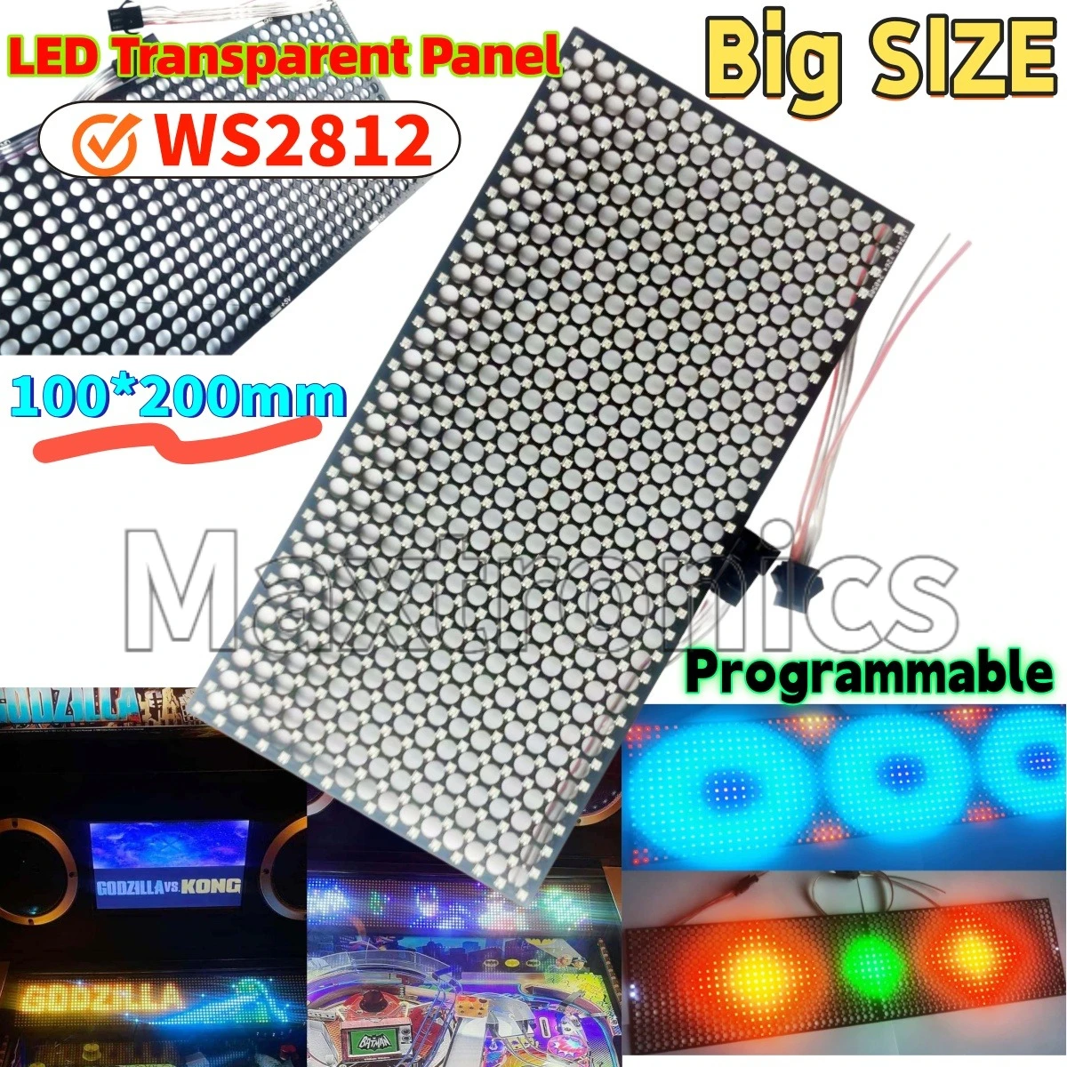 NEW Big Size 100*200mm WS2812 LED Transparent Panel DC5V Full Color RGB 512 Pixel SPI Protocol Programmable for Billboard Decor