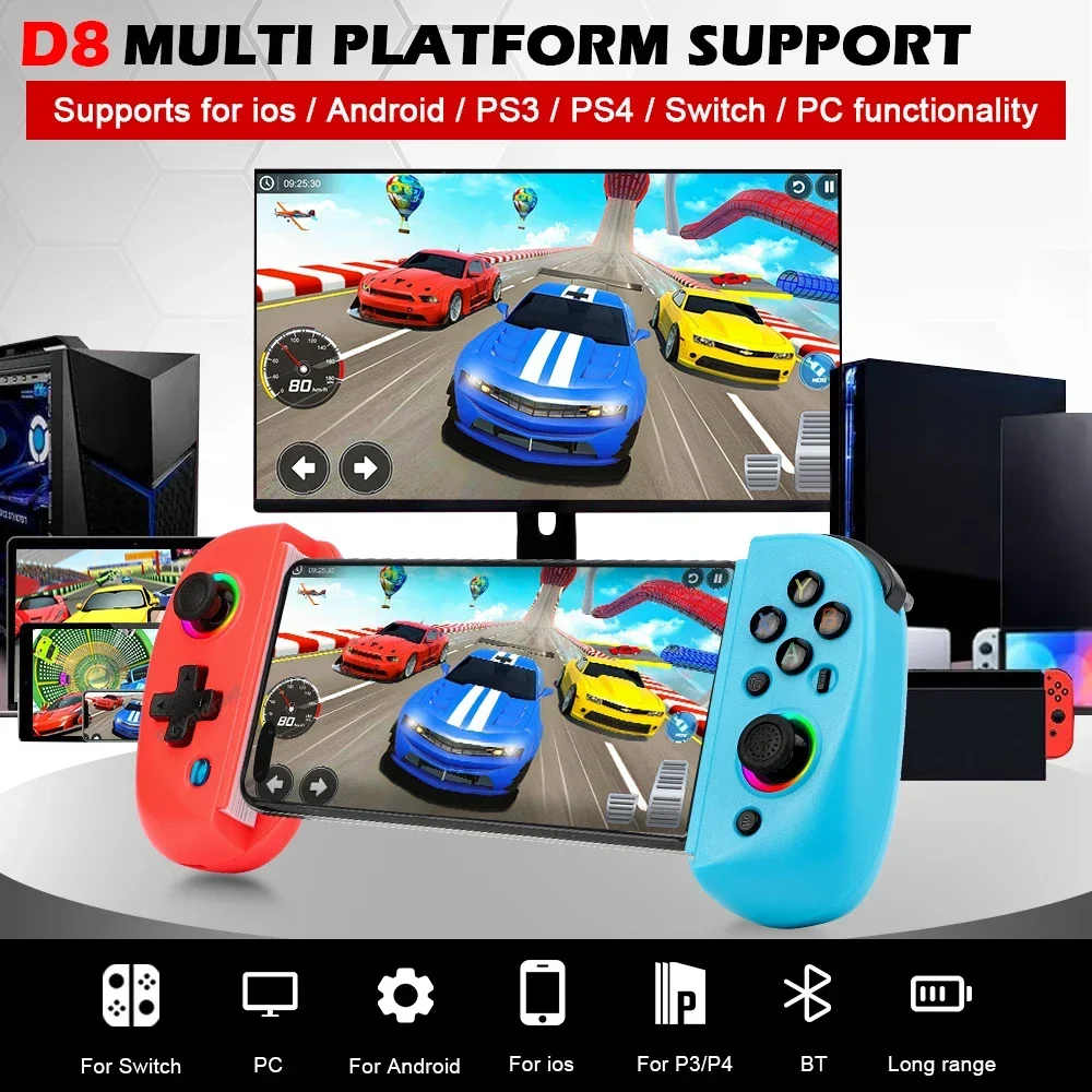 

NEW BSP D8 RGB Tablet Controller Wireless Handle for Switch Game BT-Compatible Stretching Joystick for P3 P4 Android IOS Gamepad