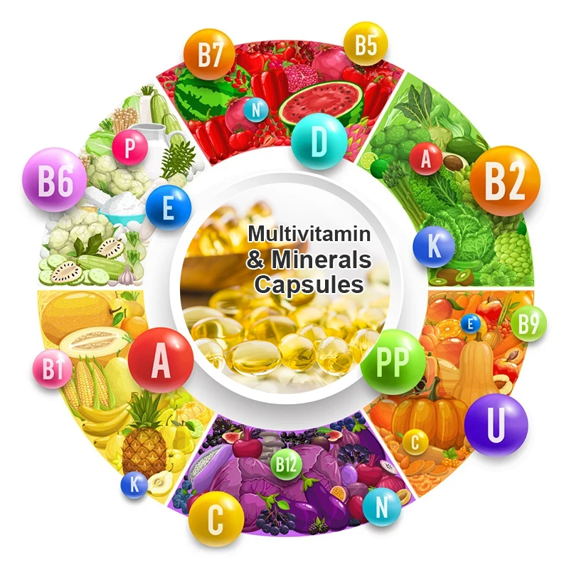 Multiwitaminowo-mineralna kapsułka z żelazem, metylfolianem, cynkiem, witaminami D3 i K2 w celu poprawy odporności, witalności, włosów, skóry i