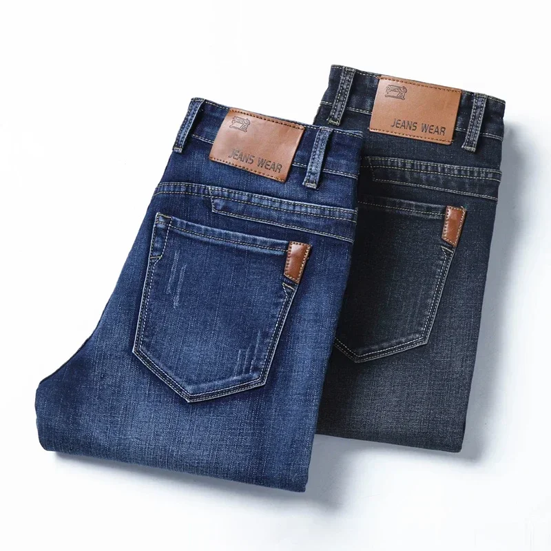 2024 primavera autunno uomo blu classici Jeans larghi dritti Business Casual cotone elasticizzato pantaloni in Denim pantaloni neri di marca maschile