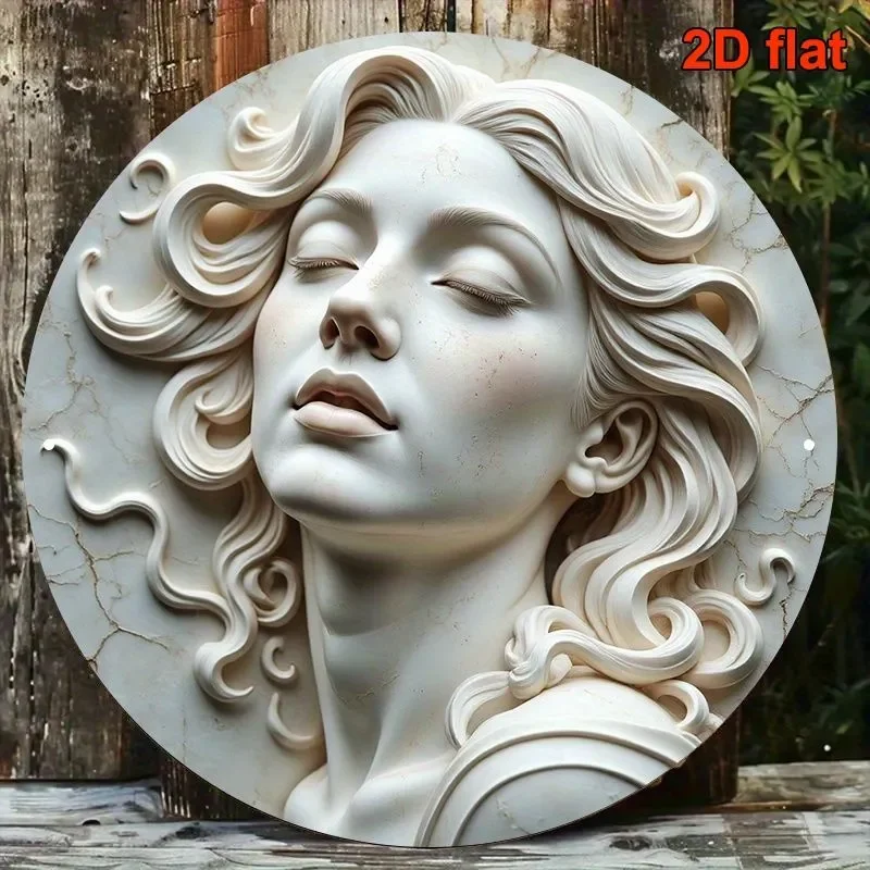 Retro-Metallblechschild im ländlichen Stil: Weibliches Renaissance-Porträt, flaches 2D-Hängeschild