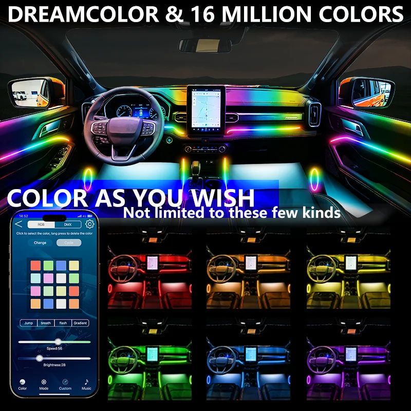 Car Interior Dreamcolor Ambient Lighting, For Honda Pilot 2012-2015 Models Full Spectrum Rainbow 6 In 1 Acrylic LED Strip, APP Control Neon Lights Music Sync Sound Active Multiple Dynamic Modes, Color Atmosphere Lamp Kit