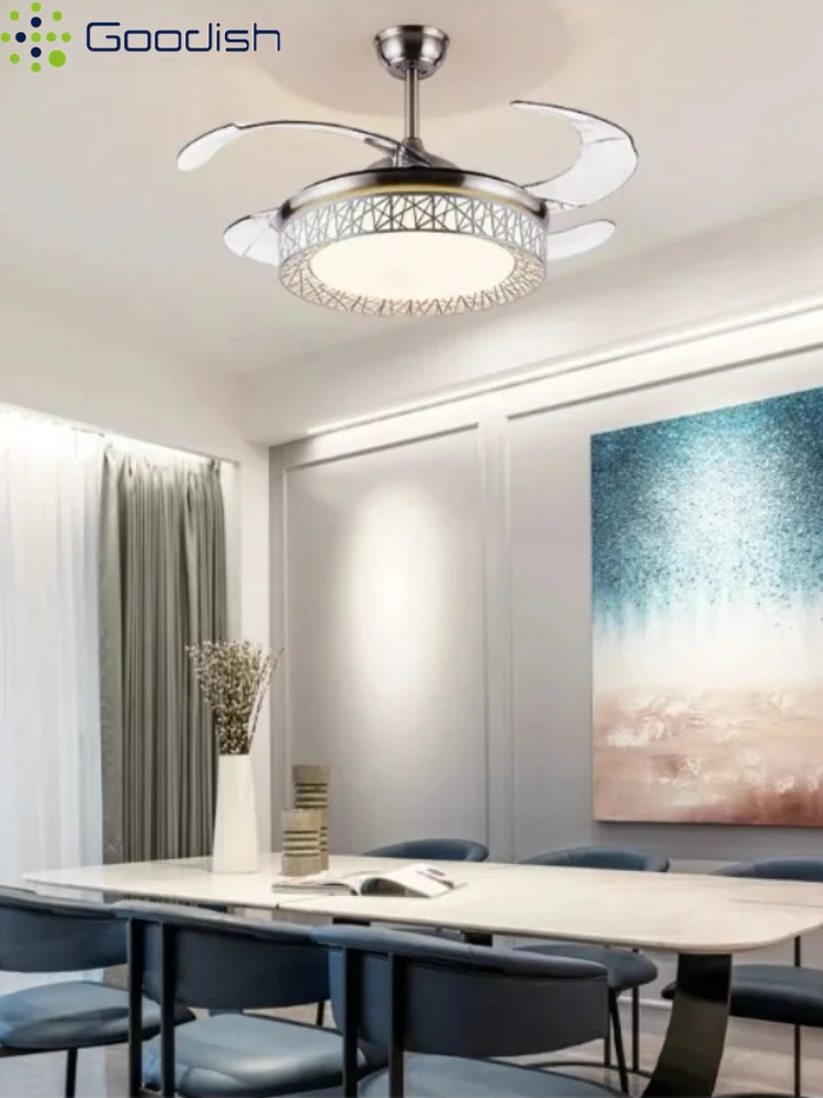 Modern Minimalist Nordic Strong Wind with Focus LED Ceiling Fan Art Creative Lamps for Living Room Home Decoration Chandeliers