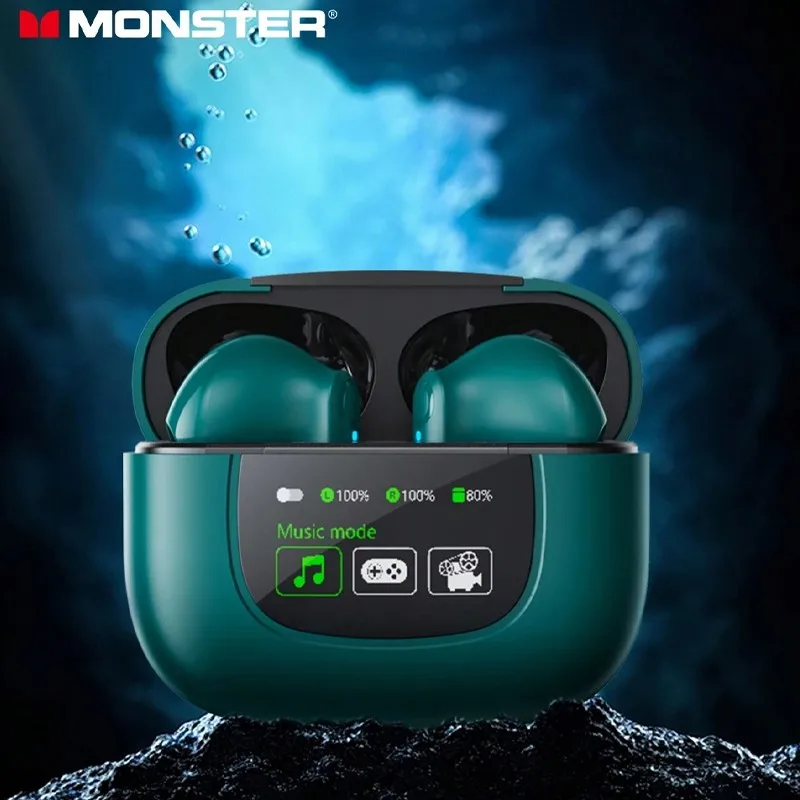 Monster XKT20 ekran LED bezprzewodowe słuchawki Bluetooth douszne V5.4 słuchawki krótki czas oczekiwania długa wytrzymałość zestawy słuchawkowe HiFi