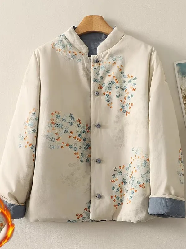 

Retro Chinese Style Women's Cotton Jacket Floral Print Design Improved Tang Costume Quilted Outerwear Thickened Winter Coat