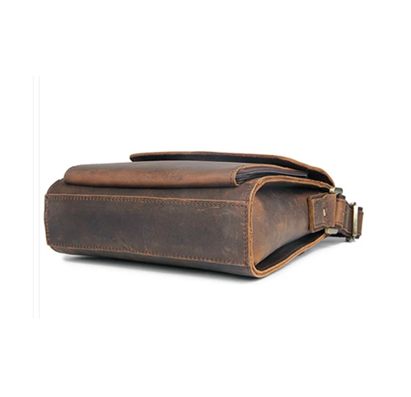 Bolso de hombro de cuero genuino para hombre, bandolera de estilo vaquero, marrón, medio