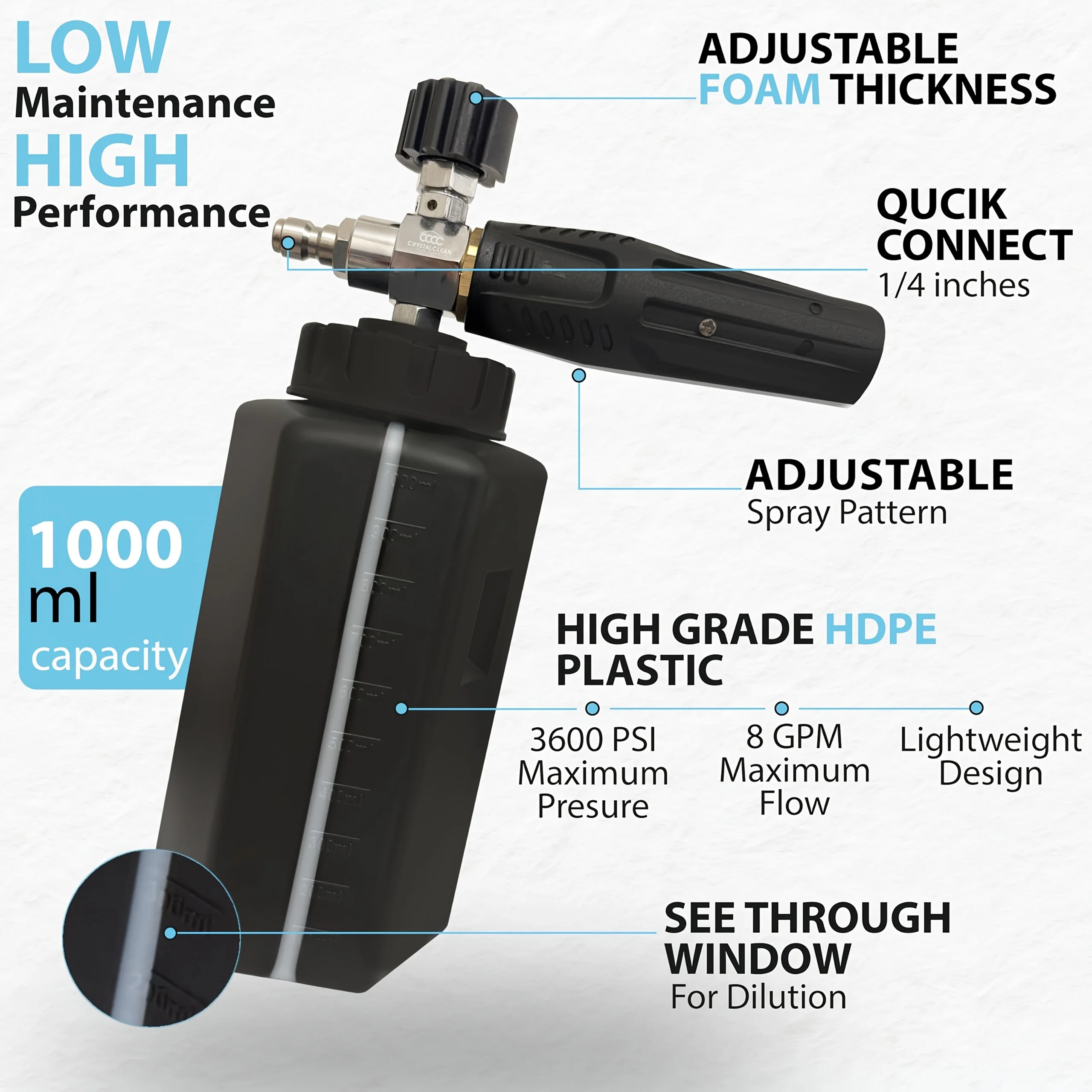 

Пенная пушка высокого давления, 80р. ° Регулируемая насадка, сборка из меди и АБС-пластика, быстрое соединение для мойки автомобилей, без аккумулятора