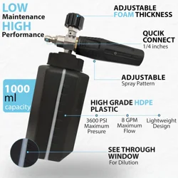 High-Pressure Foam Cannon, 80° Adjustable Nozzle, Copper & ABS Build, Quick Connect for Car Wash, No Battery