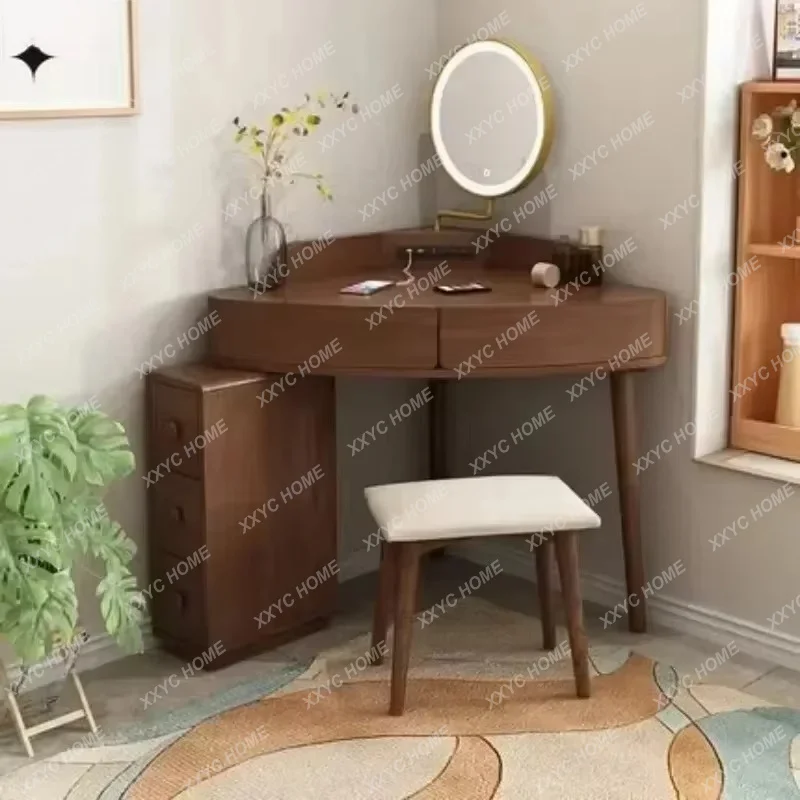 XXSolid Wood Dressing Table Corner Cabinet Bedroom Multi-Functional Makeup Storage Cabinet Makeup Table