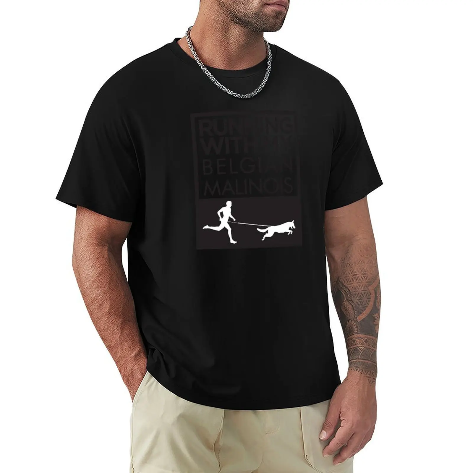 

Running with my belgian malinois T-Shirt customizeds sweat Short sleeve tee men