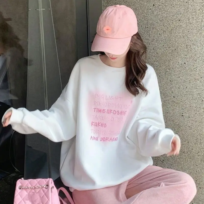 

Fashion Women's Hoodie Cotton Blend Early Spring Korean Style New Premium Stylish Round Neck Loose Lightweight Casual Sweat Top