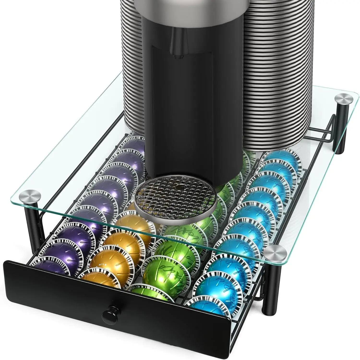 

Crystal Tempered Glass Pod Drawer, Holds 40 Nespresso Capsules, 14x15.5x4.5 inches