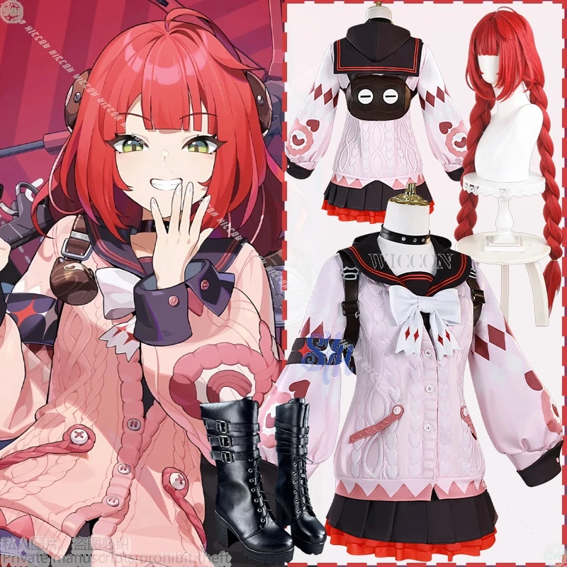 

Ukinami Yuzuha Косплей Игра Zenless Zone Zero Аниме Костюм Kawaii Jirai Kei Девушки Розовый Свитер Сумка Парики Обувь Хэллоуин Вечеринка