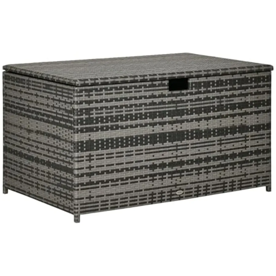 

113 Gallon Deck Box Rattan Outdoor Storage Box Waterproof Storage Container for Indoor Patio Furniture Cushions Pool Supplies G