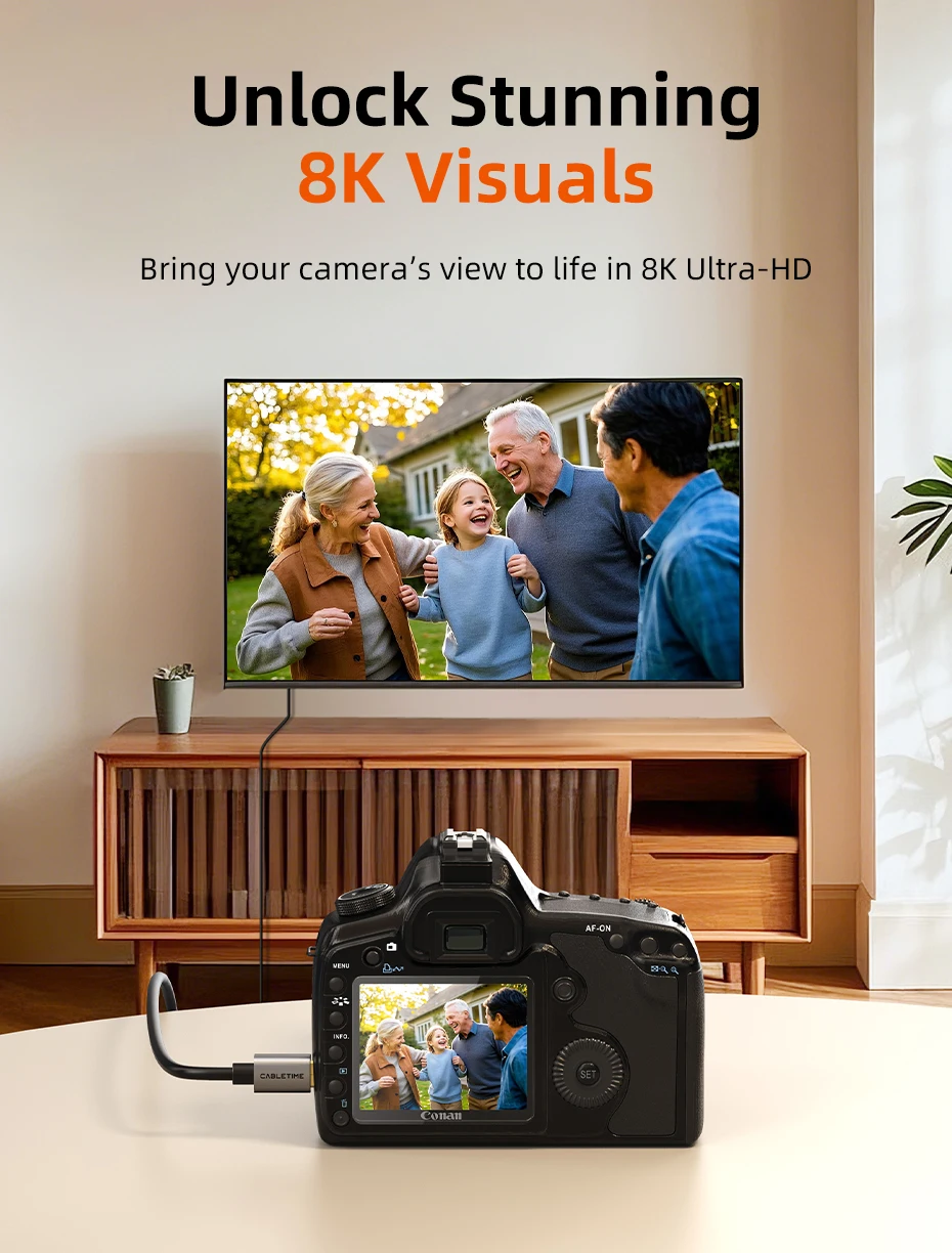 CABLETIME Mini HDMI zu HDMI Kabel HD 8K 60Hz High-Speed Mini HD 2.1 Kabel 48Gbps HDMI 2.1 Kabel für HDTV Tablet Kamera – Detail 3