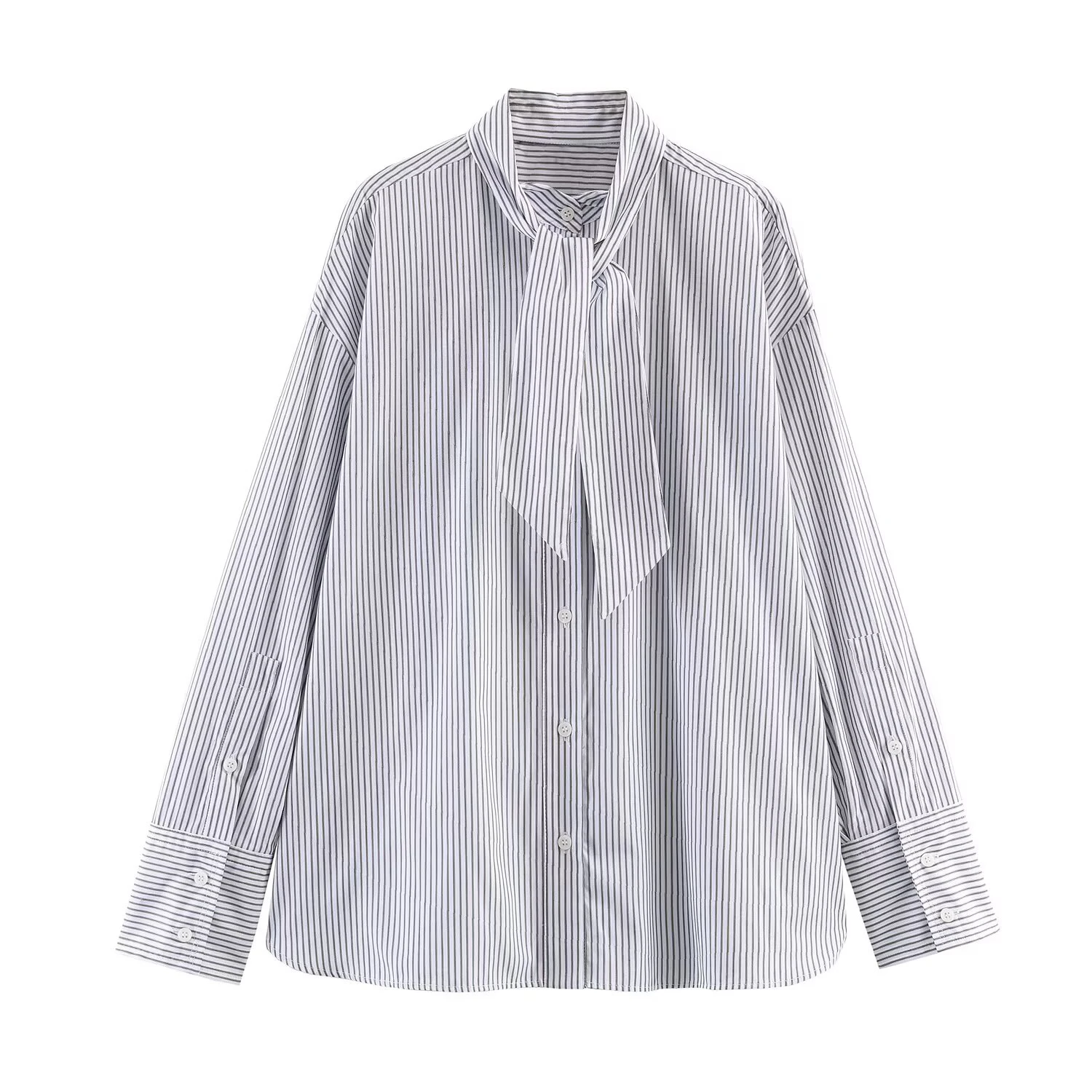 

Французская рубашка в полоску с длинными рукавами и бантом для женщин, осенний многослойный топ для офиса