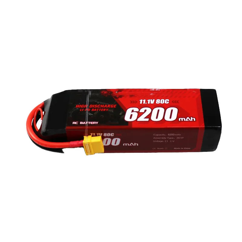 6200mAh 80C High-Rate 11.1V 3S LiPo Battery for RC Model Car - Dedicated Replacement Power Supply