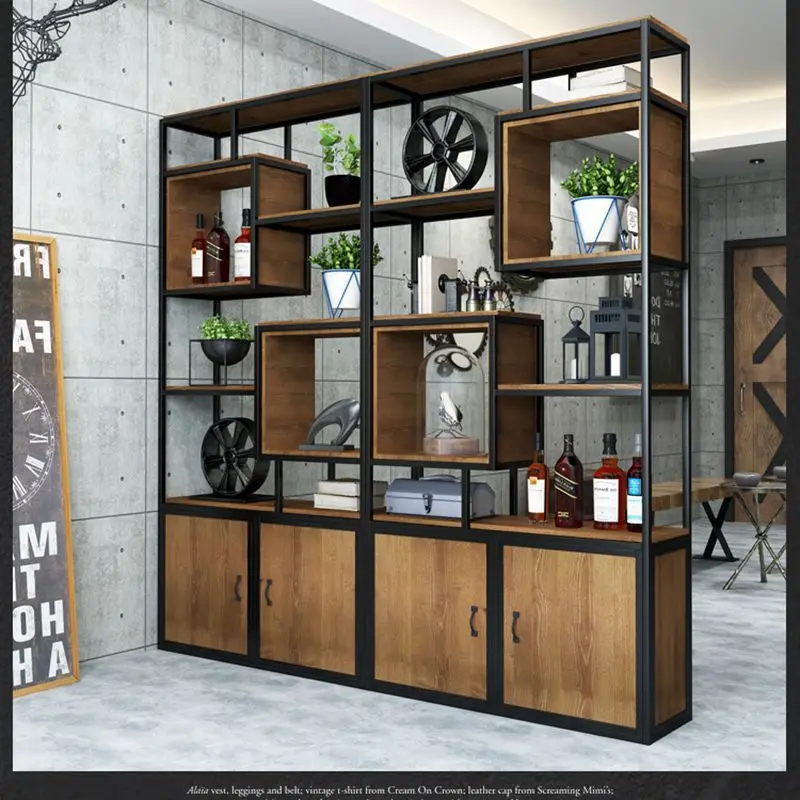 Wrought iron shelves Office porch partition Bookshelf cabinet Locker display stand Screen