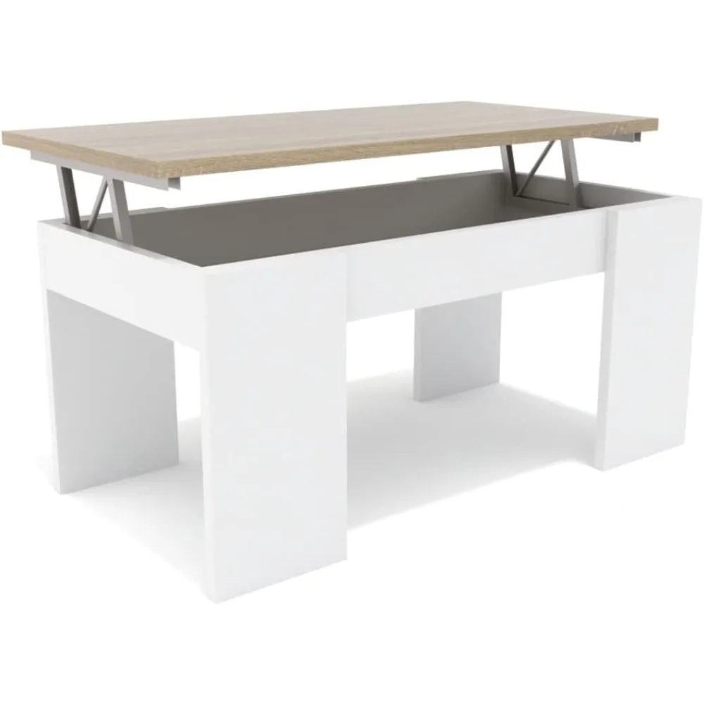 - mesa de centro elevable, comedor o auxiliar, mayor grosor y estabilidad (blanco tapa oble)